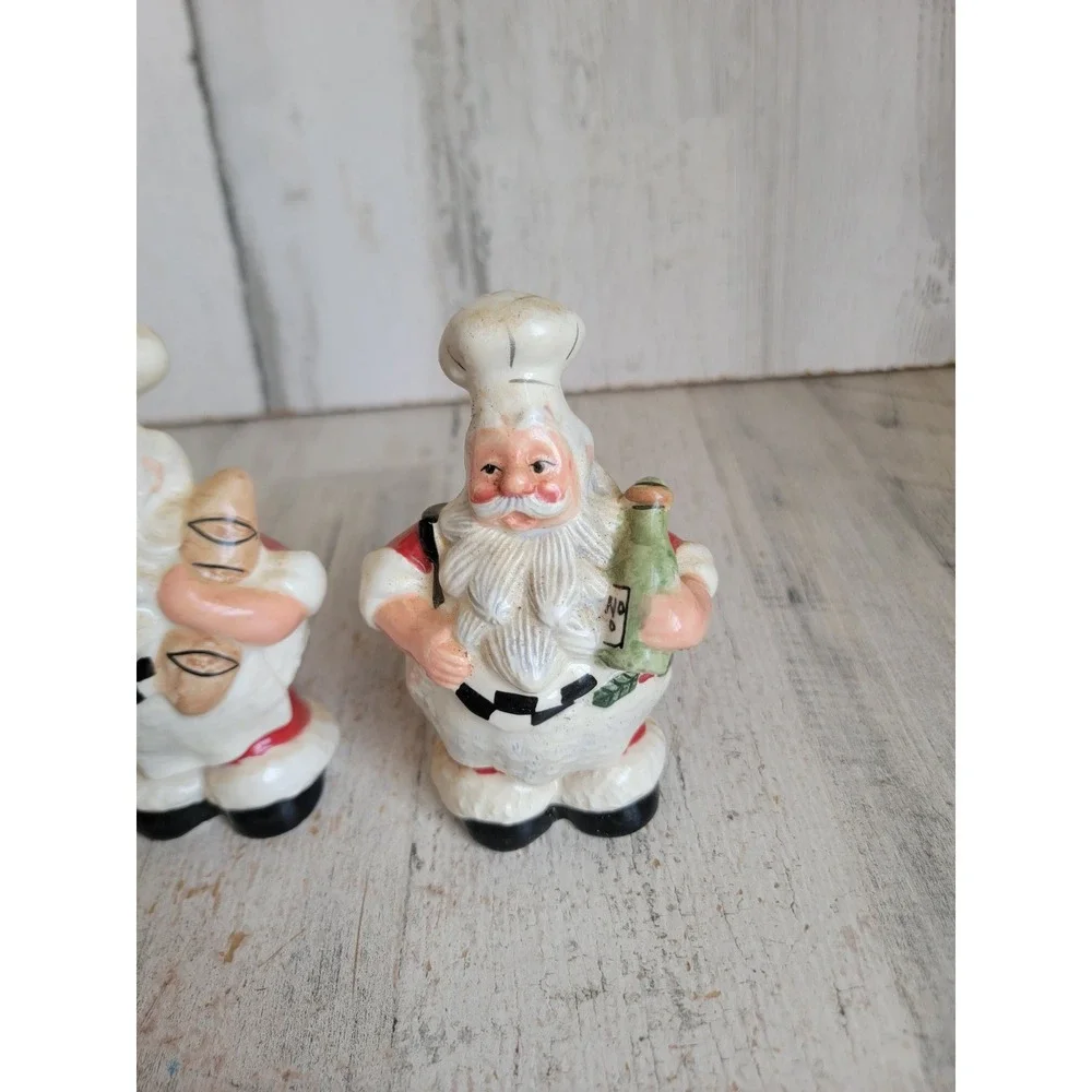 Vintage Italian chef Santa Claus salt pepper shaker Xmas set kitchen ceramic